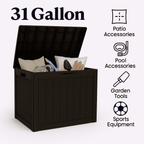 Outdoor Storage Box, 31 Gallon Deck Box, Waterproof Resin Storage Bin for Patio Cushions, Gardening Tools, Accessories, Lockable, UV Resistant, Black