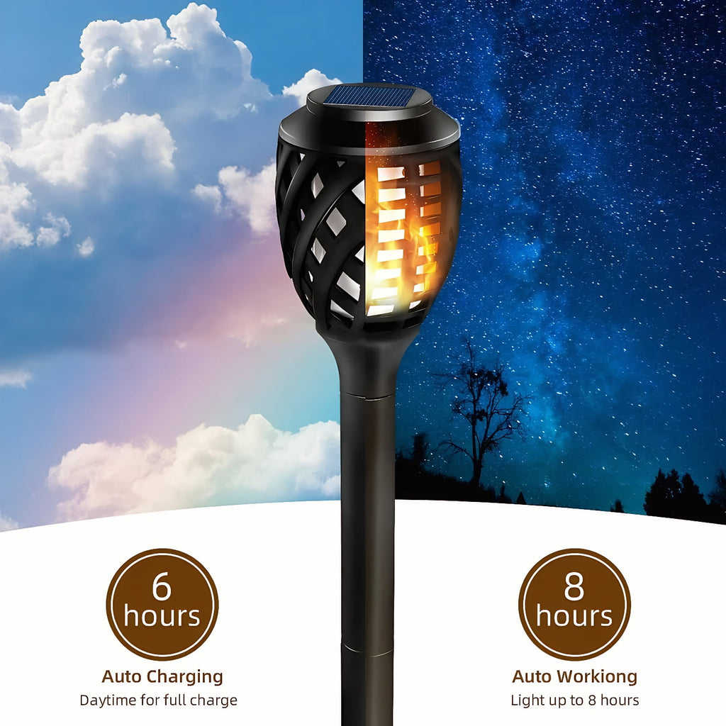 Solar Flickering Flame Lights Outdoor, 8 LED Solar Torch Lights with Realistic Dancing Flame, Waterproof Tiki Torches for Garden, Yard, Patio, Pathway, Halloween