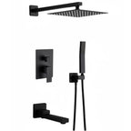 Nygira Rainfall Bathroom Shower System Rain Shower Head and Handle Set, Wall Mounted Shower Faucet Set with Tub Spout, Rough-in Valve, Black