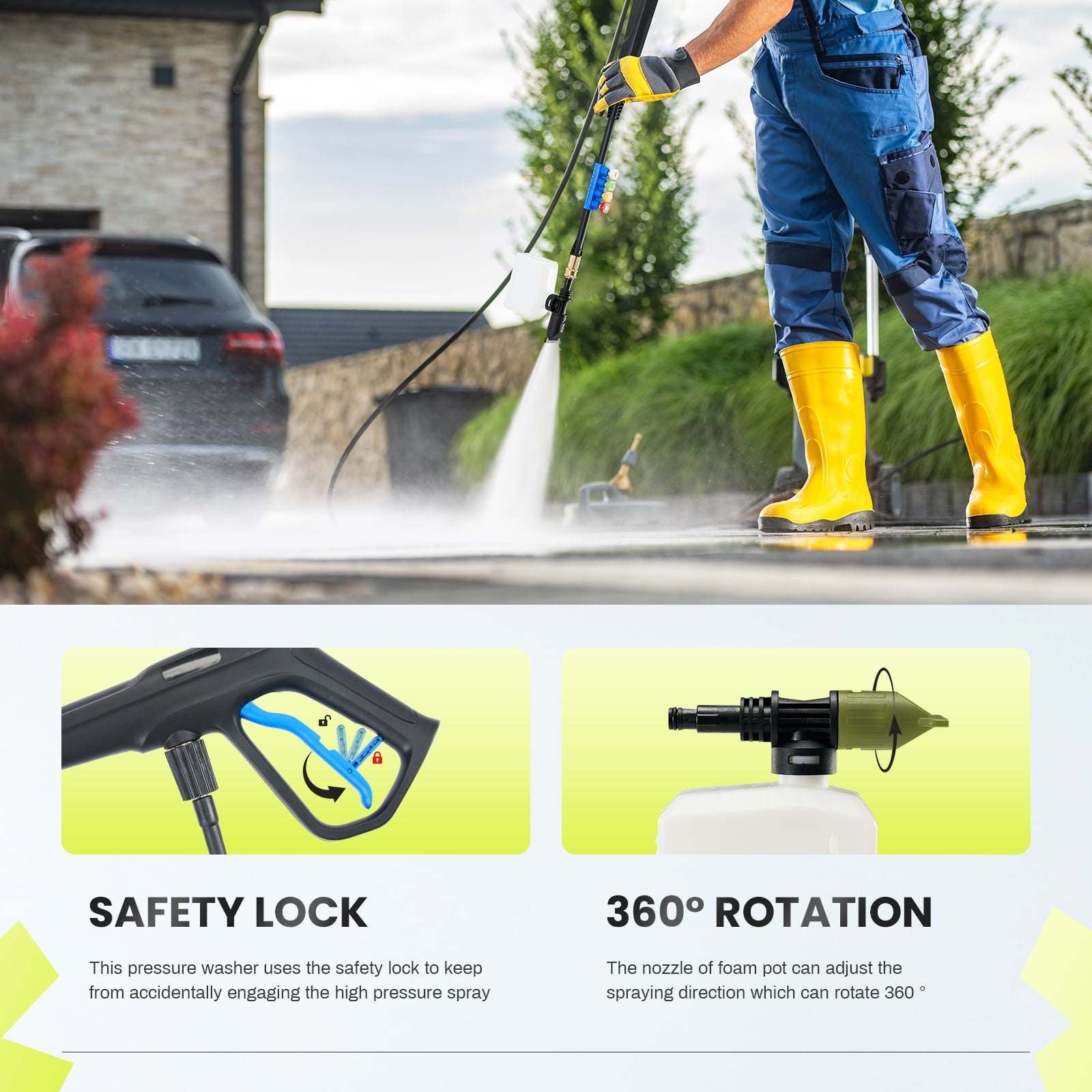 Electric Pressure Washer, 2100 Max PSI 2.0 Max GPM with Foam Cannon, 5 Quick Connect Nozzles, for Cars/Fences/Driveways/Home/Patios, Blue