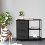 3 Drawer Nightstand for Bedroom,Fabric Dresser with Wood Top and Shelves, Chest of Drawer Organizer Storage Cabinet, Bedside Table, Grey