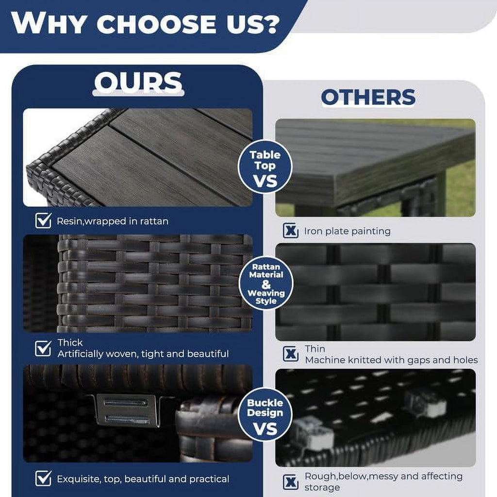 Outdoor Waterproof Wicker Storage Cabinet, 2-Door Buffet Sideboard with Shelves, Rust-Proof Steel Frame, Patio Bar Table for Garden/Kitchen