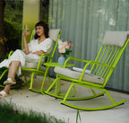 3-PieceOutdoor Rocking Chairs Set for 2 with Thick Cushions and 18-inch Small Round Table, Steel Patio Conversation Set for Backyard, Porch, Deck - Easy Assembly Lime Green
