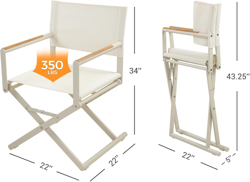 Extra-Wide 2-Pack Directors Chairs, Outdoor Folding Chairs with UV-Resistant Mesh Sling for Camping, Patio, Poolside, Apricot