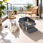Roomisland Stainless Steel Litter Box with Lid, 3 in 1 Covered Metal Cat Litter Box,High Sided Anti-Leak Cat Box with Scoop & Mat, Front & Top Entry Easy Cleaning