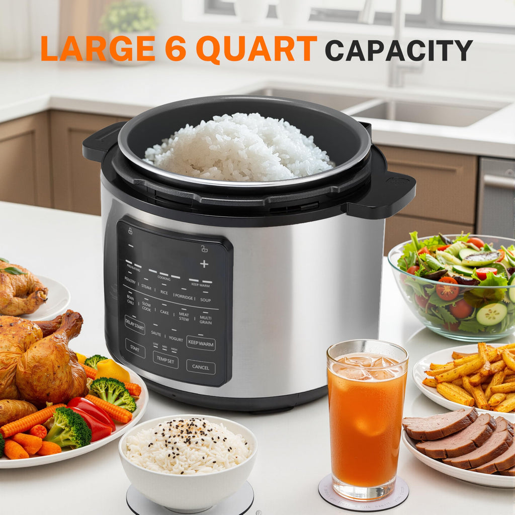 Electric Pressure Cooker 6 Quart, 9-in-1 Multi Cooker with Stainless Steel Housing, Smart Slow Cooker, Rice Cooker, Steamer & Yogurt Maker for Family Meals