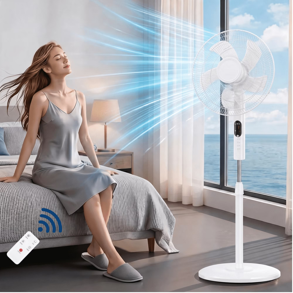 Roomisland 17" Oscillating Pedestal Fan with Remote, Quiet Standing Fan with Timer for Bedroom, 3 Speeds & 3 Modes, Adjustable Height, High Power Floor Fan