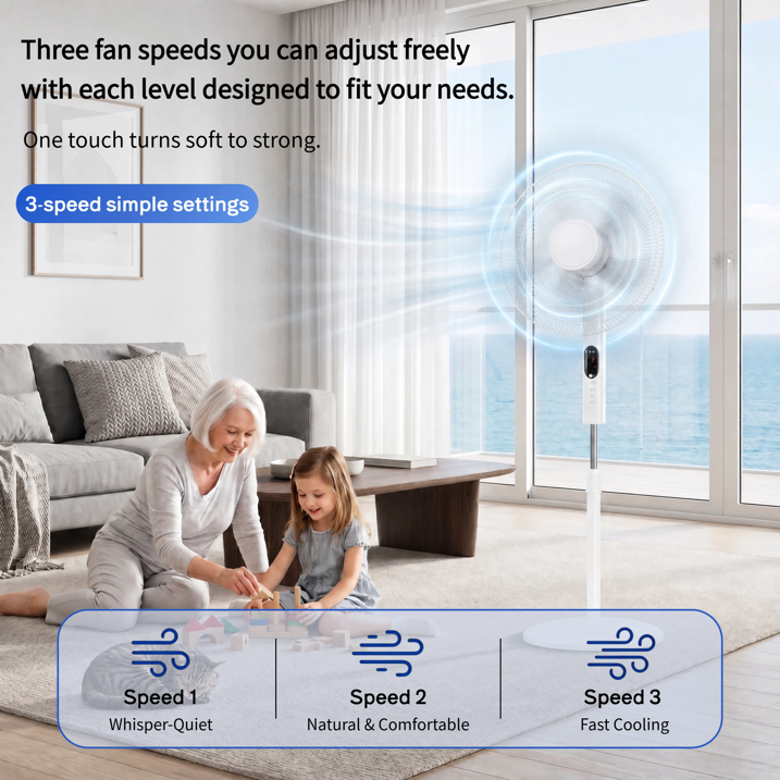 Roomisland 17" Oscillating Pedestal Fan with Remote, Quiet Standing Fan with Timer for Bedroom, 3 Speeds & 3 Modes, Adjustable Height, High Power Floor Fan