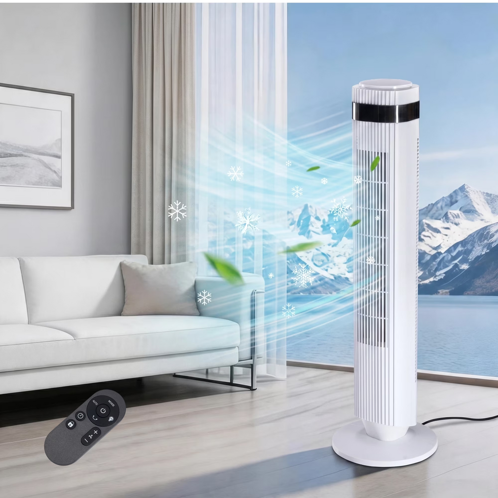 Roomisland 36" Quiet Tower Fan, Standing Bladeless Floor Fan with 60° Oscillation, 25ft Air Delivery, LED Display, 12 Hour Timer, 5 Speed 4 Mode Cooling Fan with Remote