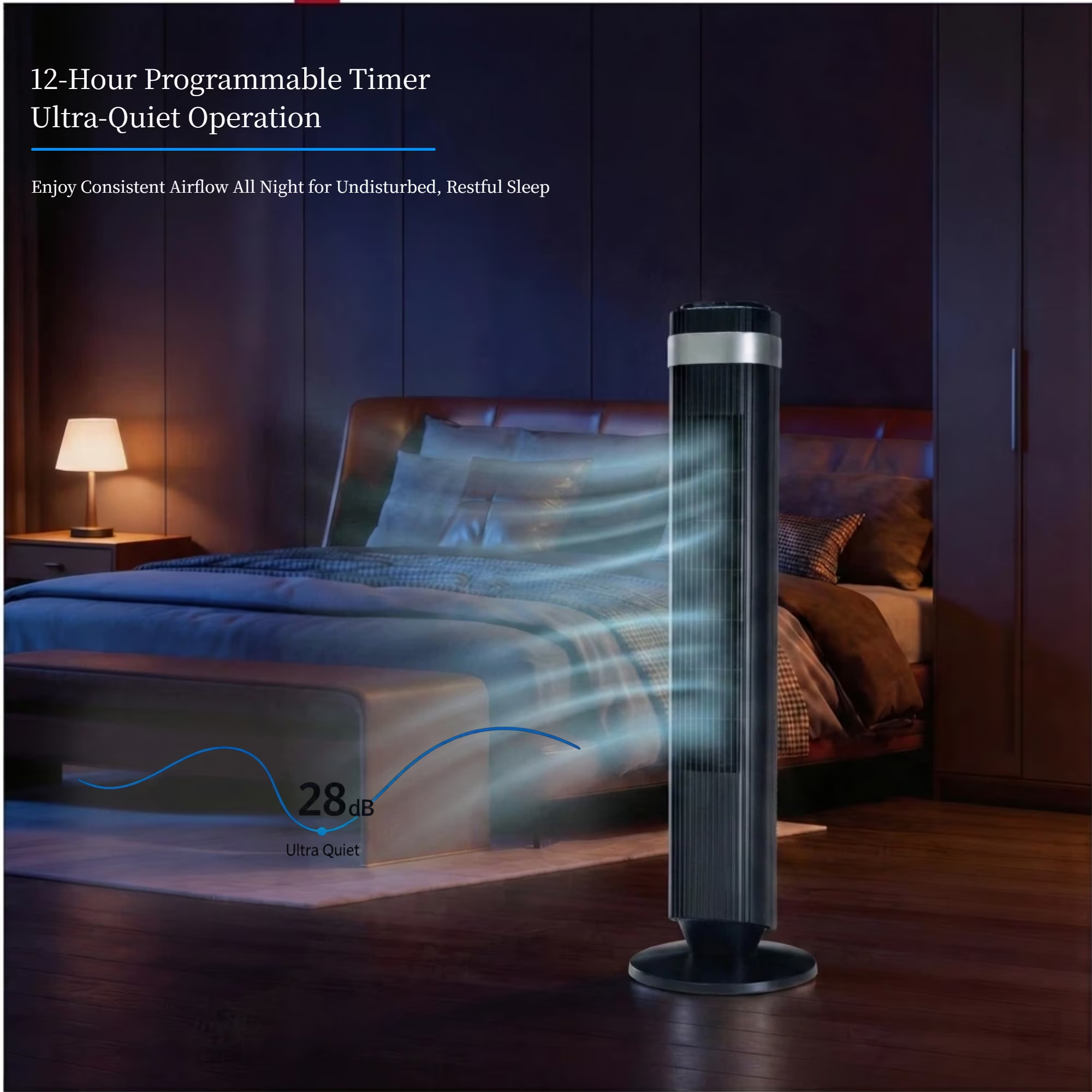 Roomisland 36" Quiet Tower Fan, Standing Bladeless Floor Fan with 60° Oscillation, 25ft Air Delivery, LED Display, 12 Hour Timer, 5 Speed 4 Mode Cooling Fan with Remote