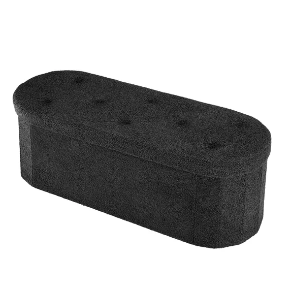 Roomisland Storage Ottoman, Folding Ottoman Bench with Cushion, Oval Foot Rest Stool for End of Bed, Teddy Fabric Storage Chest for Bedroom Living Room Entryway Dorm