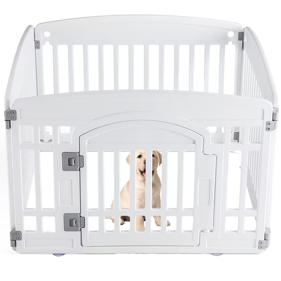 Roomisland Dog Playpen with Door, 24" 4 Panel Portable Puppy Play Pen, Indoor Outdoor Plastic Pet Fence for Small Medium Dogs, Foldable Exercise Pen