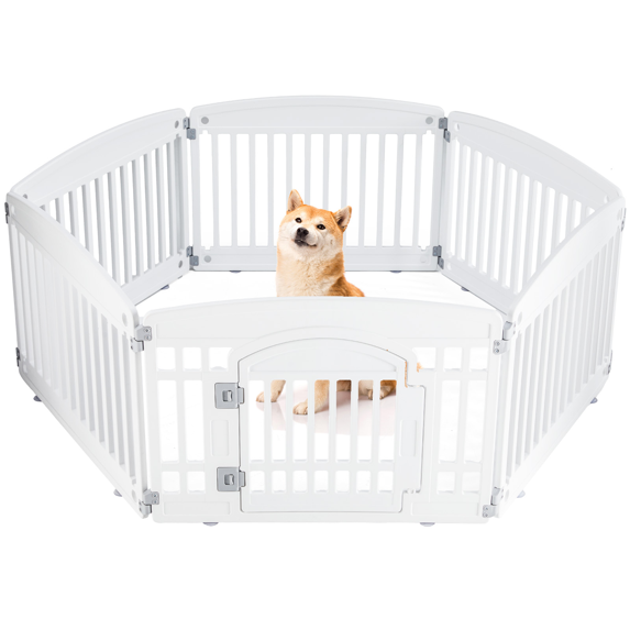 Roomisland Dog Playpen with Door, 24" 6 Panel Portable Puppy Play Pen, Indoor Outdoor Plastic Pet Fence for Small Medium Dogs, Foldable Exercise Pen