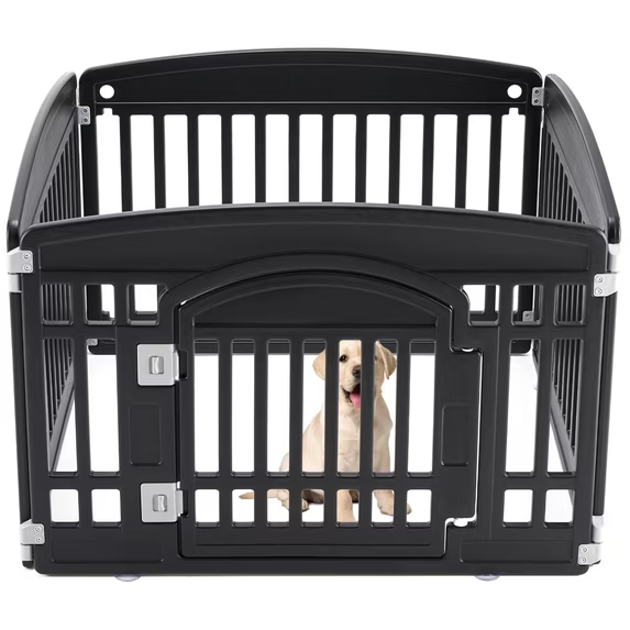 Roomisland Dog Playpen with Door, 24" 4 Panel Portable Puppy Play Pen, Indoor Outdoor Plastic Pet Fence for Small Medium Dogs, Foldable Exercise Pen
