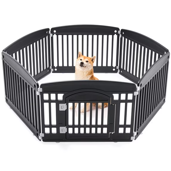 Roomisland Dog Playpen with Door, 24" 6 Panel Portable Puppy Play Pen, Indoor Outdoor Plastic Pet Fence for Small Medium Dogs, Foldable Exercise Pen