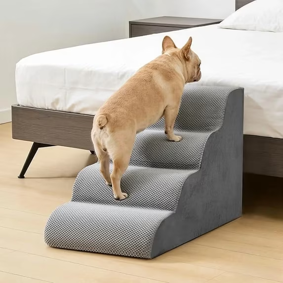 Roomisland Dog Steps for High Beds, 4 Step Foam Pet Stairs for Small Medium Dogs Cats, Non-Slip Indoor Ramp for Puppy, Older Cat, for Couch Sofa