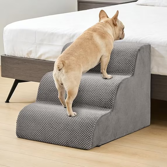 Roomisland Dog Steps for High Beds, 3 Step Foam Pet Stairs for Small Medium Dogs Cats, Non-Slip Indoor Ramp for Puppy, Older Cat, for Couch Sofa