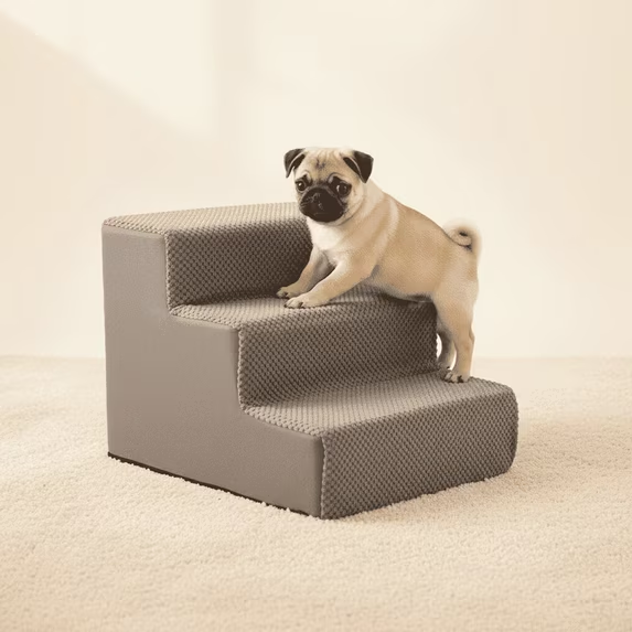 Roomisland Dog Steps for High Beds, 3 Step Foam Pet Stairs for Small Medium Dogs Cats, Non-Slip Indoor Ramp for Puppy, Older Cat, for Couch Sofa