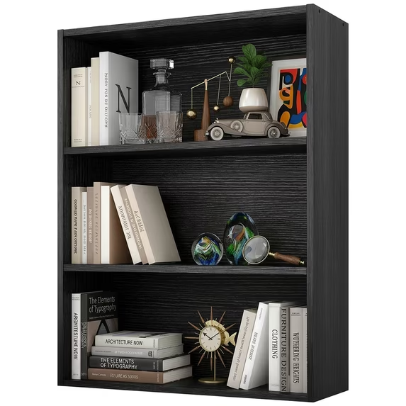 Roomisland 3 Tier Bookshelf, Modern Tall Open Display Bookcase with Reinforced Back & Anti-Tip Kit, Heavy Duty Wood Book Shelves for Home Office Living Room