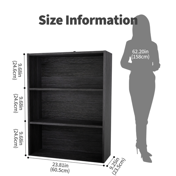 Roomisland 3 Tier Bookshelf, Modern Tall Open Display Bookcase with Reinforced Back & Anti-Tip Kit, Heavy Duty Wood Book Shelves for Home Office Living Room