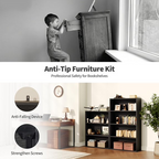 Roomisland 3 Tier Bookshelf, Modern Tall Open Display Bookcase with Reinforced Back & Anti-Tip Kit, Heavy Duty Wood Book Shelves for Home Office Living Room