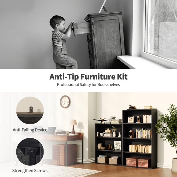 Roomisland 3 Tier Bookshelf, Modern Tall Open Display Bookcase with Reinforced Back & Anti-Tip Kit, Heavy Duty Wood Book Shelves for Home Office Living Room