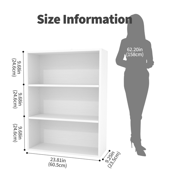Roomisland 3 Tier Bookshelf, Modern Tall Open Display Bookcase with Reinforced Back & Anti-Tip Kit, Heavy Duty Wood Book Shelves for Home Office Living Room