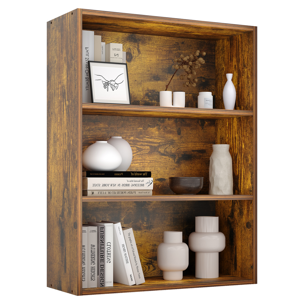 Roomisland 3 Tier Bookshelf, Modern Tall Open Display Bookcase with Reinforced Back & Anti-Tip Kit, Heavy Duty Wood Book Shelves for Home Office Living Room