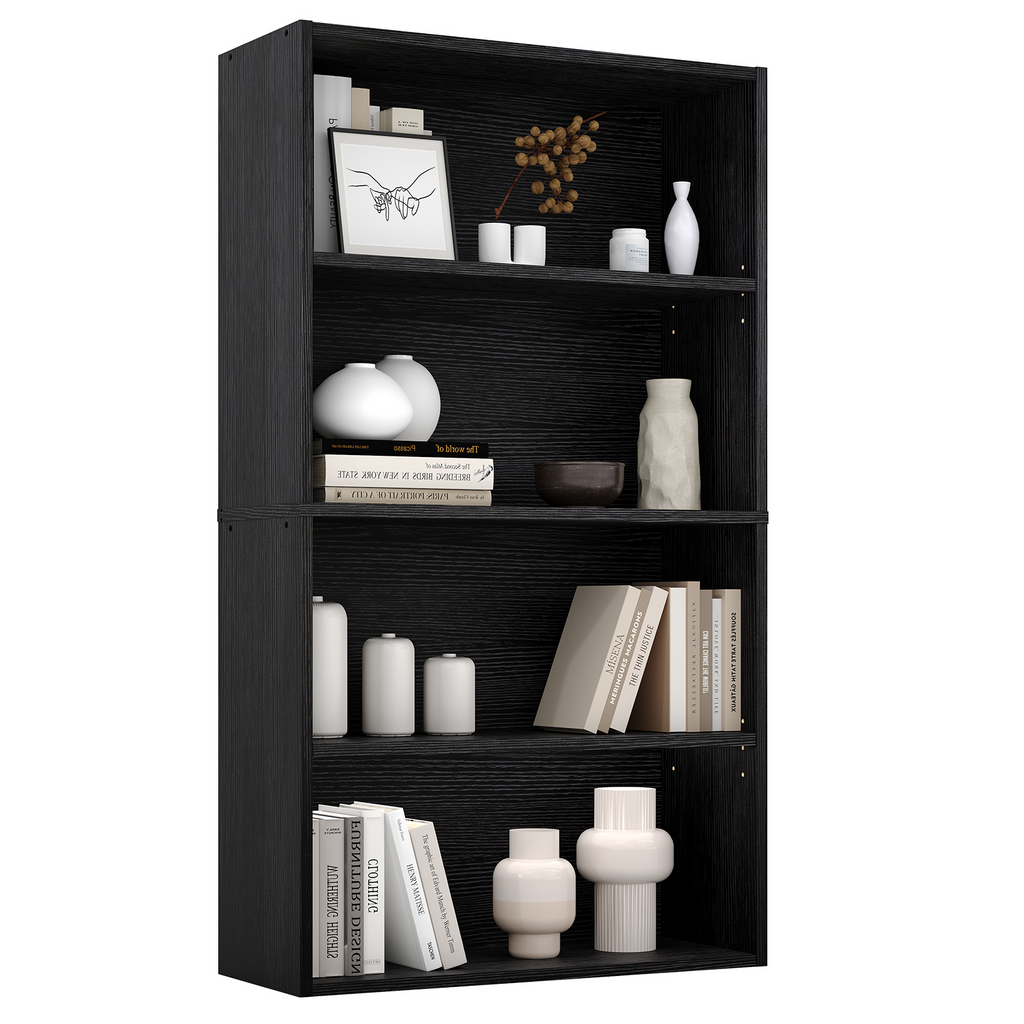 Roomisland 4 Tier Bookshelf, Modern Tall Open Display Bookcase with Reinforced Back & Anti-Tip Kit, Heavy Duty Wood Book Shelves for Home Office Living Room
