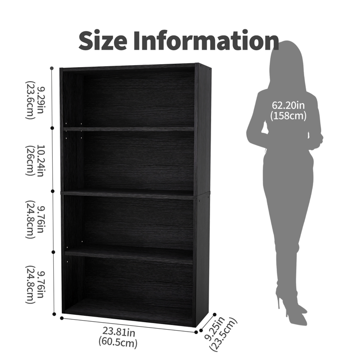 Roomisland 4 Tier Bookshelf, Modern Tall Open Display Bookcase with Reinforced Back & Anti-Tip Kit, Heavy Duty Wood Book Shelves for Home Office Living Room