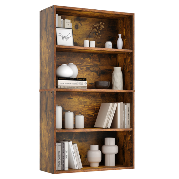 Roomisland 4 Tier Bookshelf, Modern Tall Open Display Bookcase with Reinforced Back & Anti-Tip Kit, Heavy Duty Wood Book Shelves for Home Office Living Room