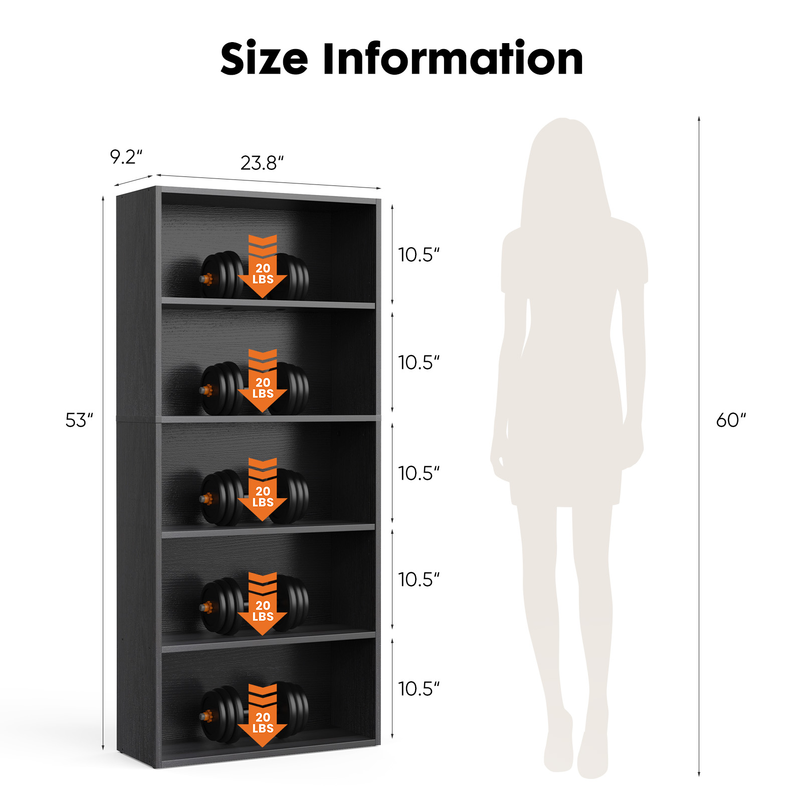 Roomisland 5 Tier Bookshelf, Modern Tall Open Display Bookcase with Reinforced Back & Anti-Tip Kit, Heavy Duty Wood Book Shelves for Home Office Living Room