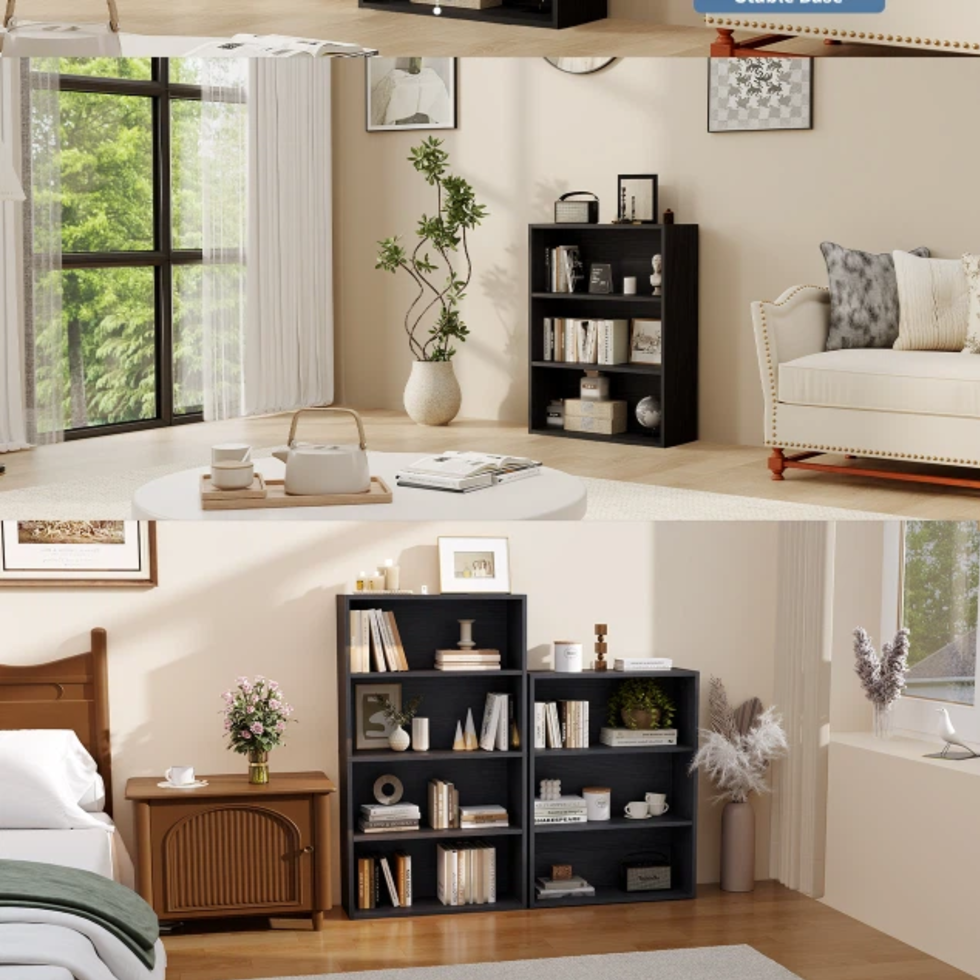 Roomisland 5 Tier Bookshelf, Modern Tall Open Display Bookcase with Reinforced Back & Anti-Tip Kit, Heavy Duty Wood Book Shelves for Home Office Living Room