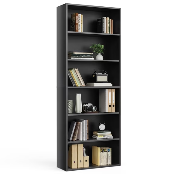 Roomisland 6 Tier Bookshelf, Modern Tall Open Display Bookcase with Reinforced Back & Anti-Tip Kit, Heavy Duty Wood Book Shelves for Home Office Living Room
