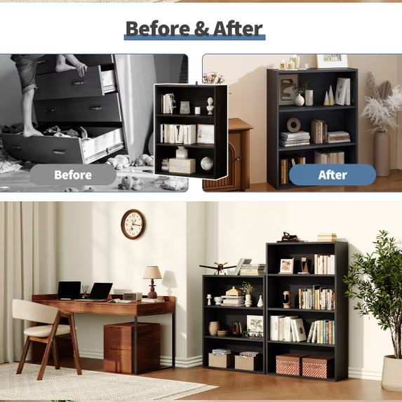 Roomisland 6 Tier Bookshelf, Modern Tall Open Display Bookcase with Reinforced Back & Anti-Tip Kit, Heavy Duty Wood Book Shelves for Home Office Living Room