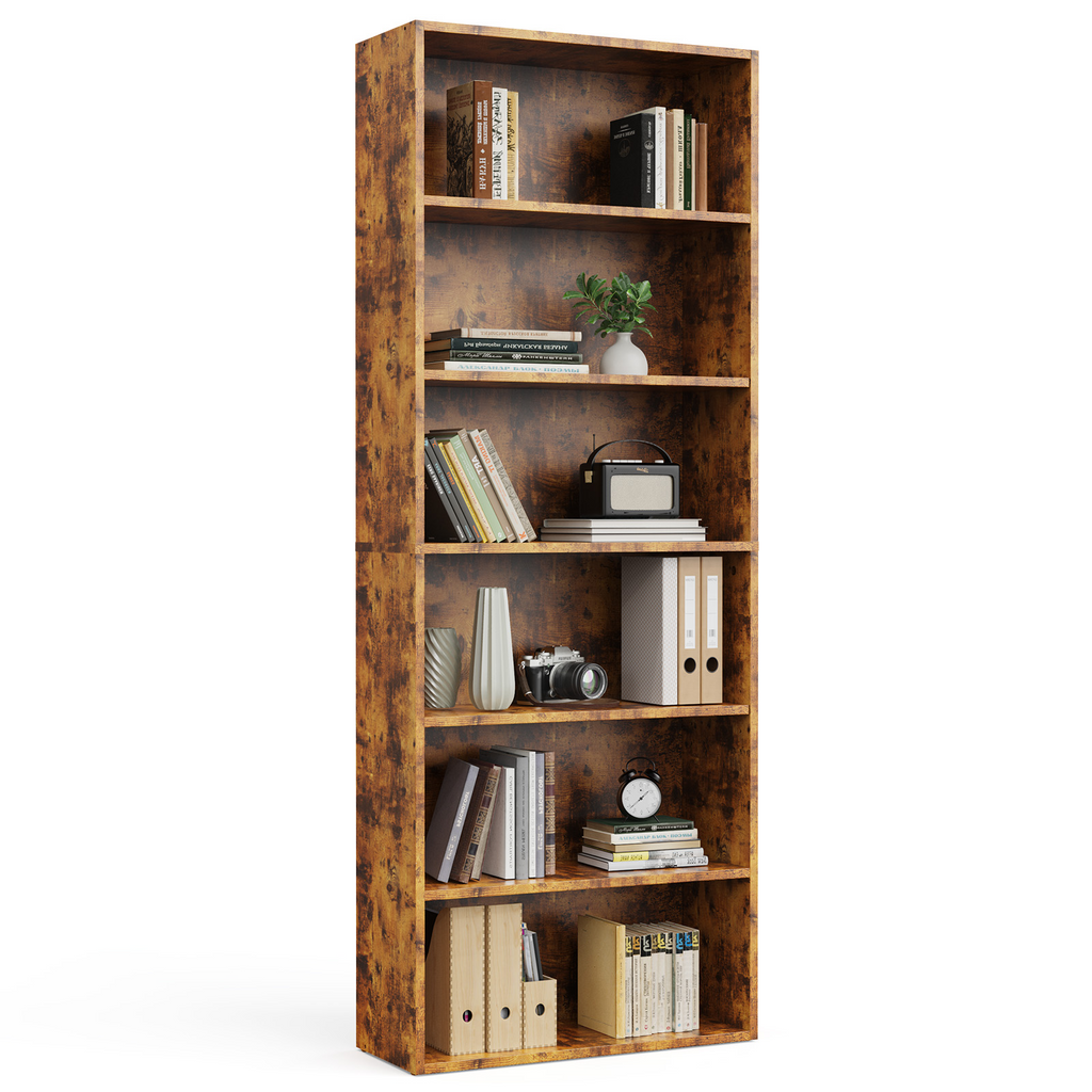 Roomisland 6 Tier Bookshelf, Modern Tall Open Display Bookcase with Reinforced Back & Anti-Tip Kit, Heavy Duty Wood Book Shelves for Home Office Living Room