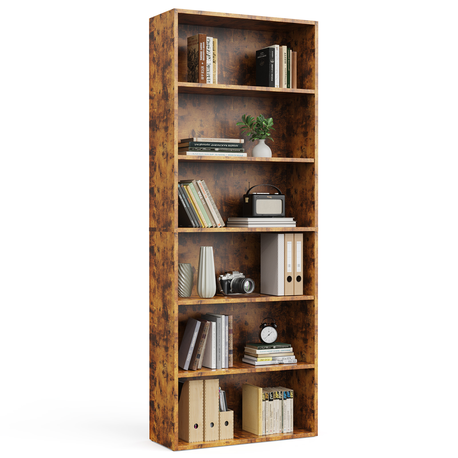 Roomisland 6 Tier Bookshelf, Modern Tall Open Display Bookcase with Reinforced Back & Anti-Tip Kit, Heavy Duty Wood Book Shelves for Home Office Living Room