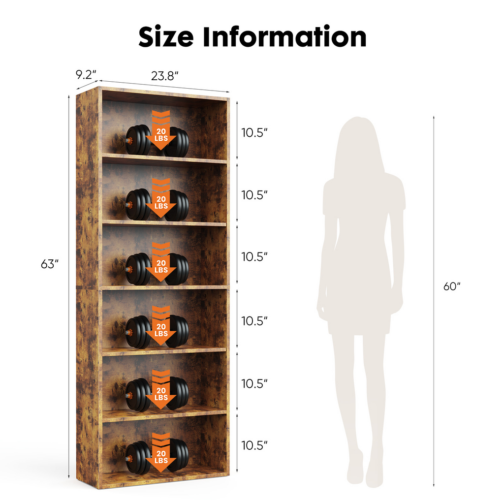 Roomisland 6 Tier Bookshelf, Modern Tall Open Display Bookcase with Reinforced Back & Anti-Tip Kit, Heavy Duty Wood Book Shelves for Home Office Living Room