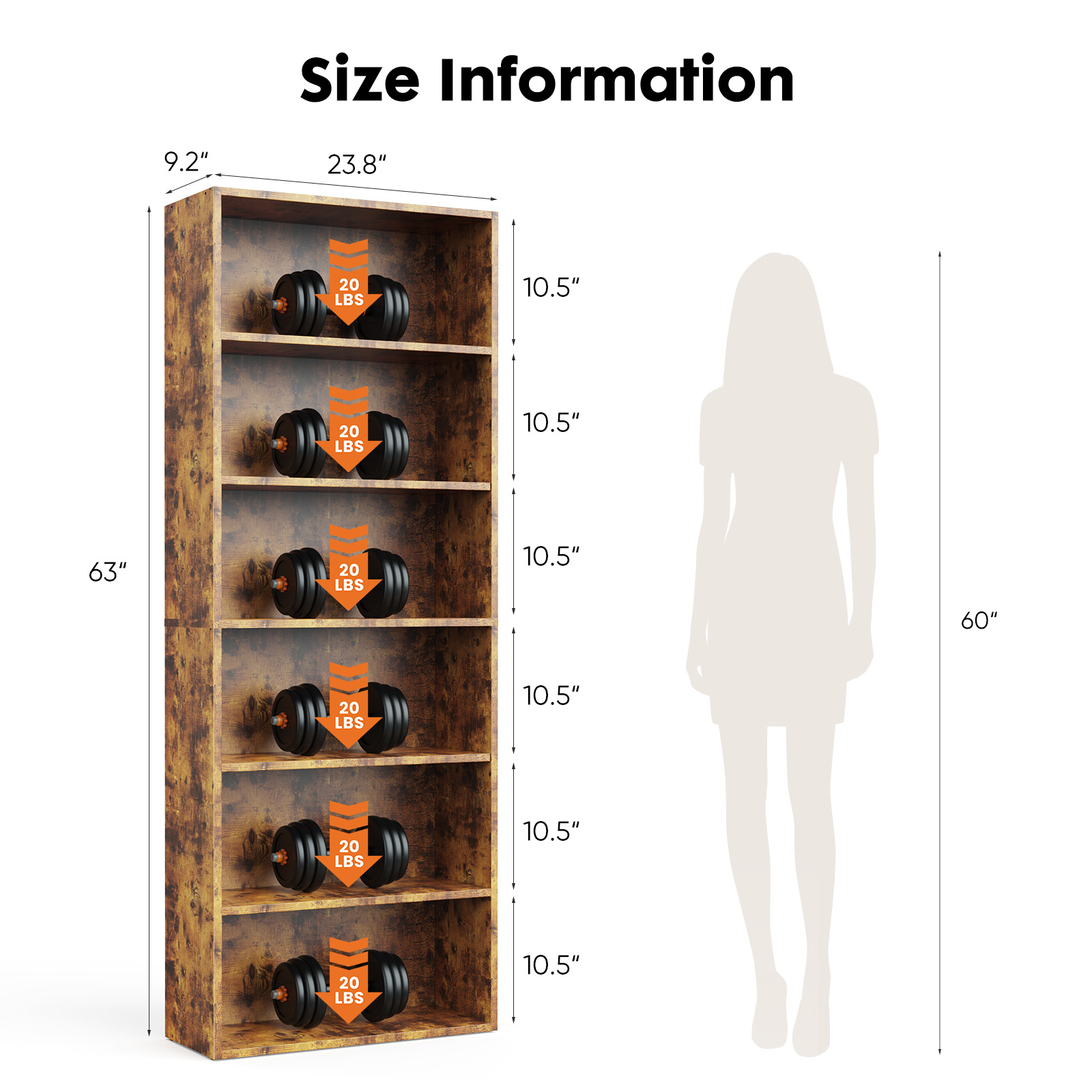 Roomisland 6 Tier Bookshelf, Modern Tall Open Display Bookcase with Reinforced Back & Anti-Tip Kit, Heavy Duty Wood Book Shelves for Home Office Living Room