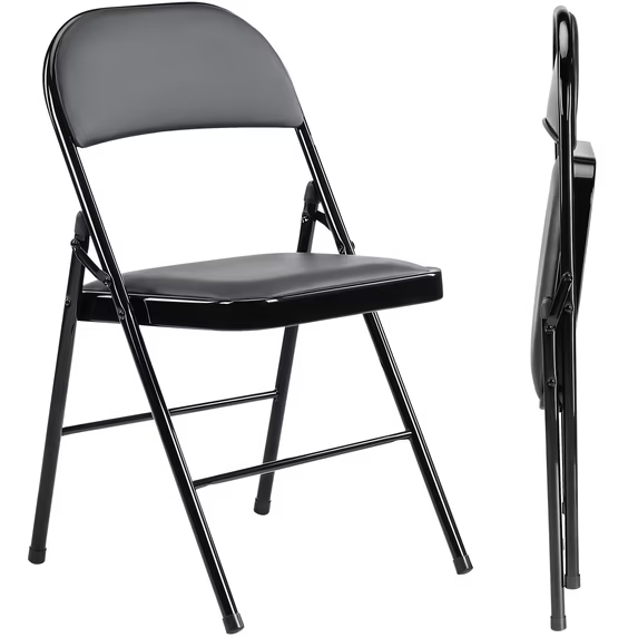 Roomisland Folding Chairs 2 Pack, Padded Leather Seat with High-Density Foam, Sturdy Metal Foldable Chairs for Home Office Party, Comfy, Stackable Portable Design
