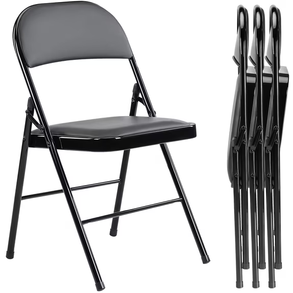 Roomisland Folding Chairs 4 Pack, Padded Leather Seat with High-Density Foam, Sturdy Metal Foldable Chairs for Home Office Party, Comfy, Stackable Portable Design