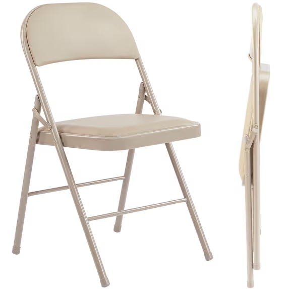 Roomisland Folding Chairs 2 Pack, Padded Leather Seat with High-Density Foam, Sturdy Metal Foldable Chairs for Home Office Party, Comfy, Stackable Portable Design