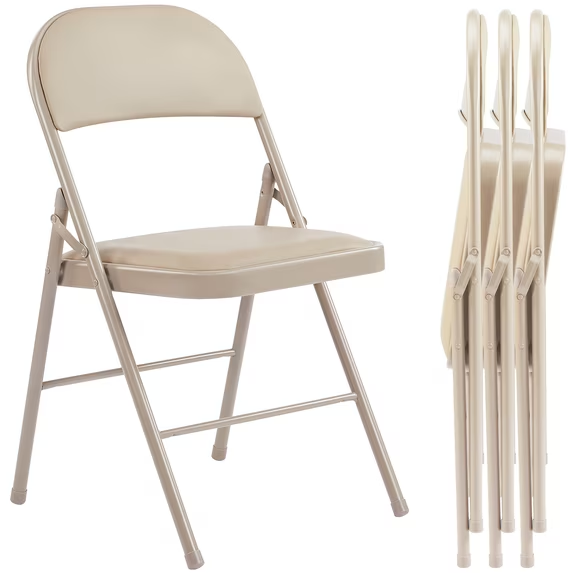 Roomisland Folding Chairs 4 Pack, Padded Leather Seat with High-Density Foam, Sturdy Metal Foldable Chairs for Home Office Party, Comfy, Stackable Portable Design