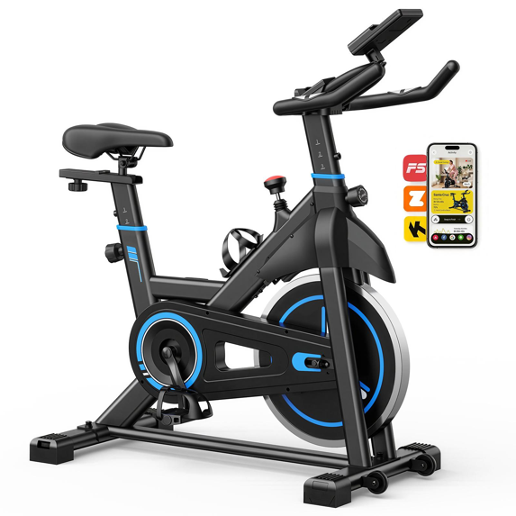 Roomisland Exercise Bike with App, Stationary Bike for Home Indoor, Silent Belt Drive Cycling Machine, Adjustable Resistance & Seat, 300 lbs Capacity