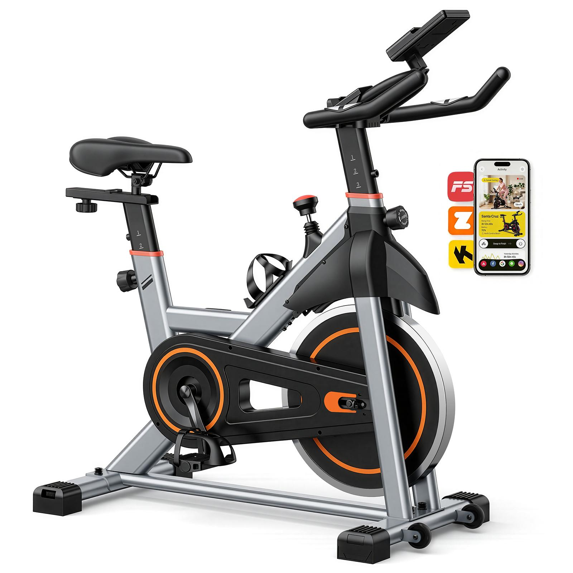Roomisland Exercise Bike with App, Stationary Bike for Home Indoor, Silent Belt Drive Cycling Machine, Adjustable Resistance & Seat, 300 lbs Capacity