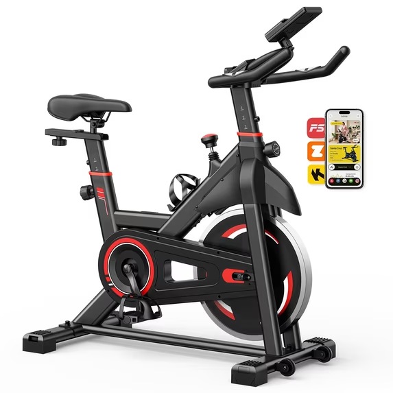Roomisland Exercise Bike with App, Stationary Bike for Home Indoor, Silent Belt Drive Cycling Machine, Adjustable Resistance & Seat, 300 lbs Capacity