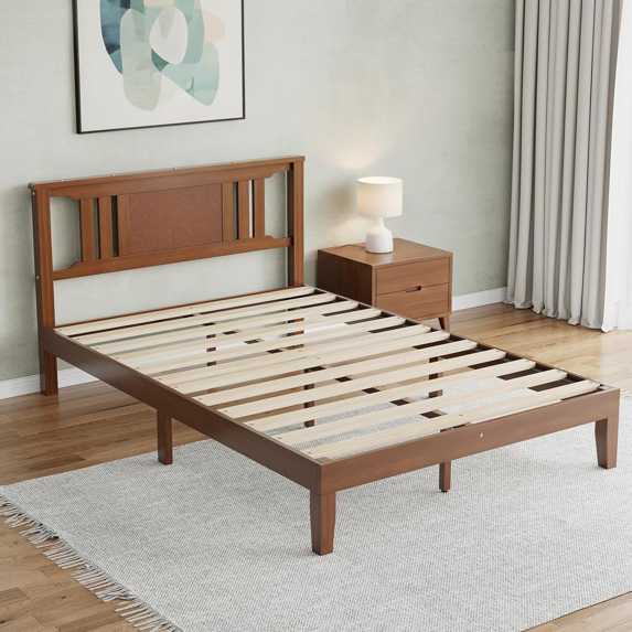 Roomisland Full Size Platform Bed Frame with Headboard, 12 Inch Heavy Duty Wooden Bed Frame, No Box Spring Needed, Under Bed Storage, Easy Assembly, Walnut