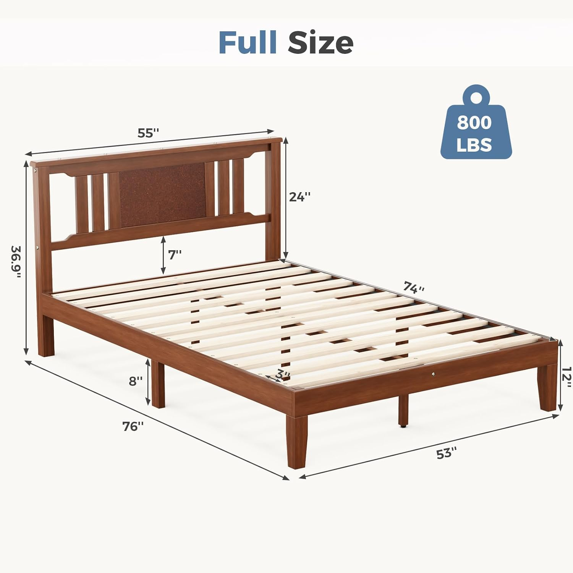 Roomisland Full Size Platform Bed Frame with Headboard, 12 Inch Heavy Duty Wooden Bed Frame, No Box Spring Needed, Under Bed Storage, Easy Assembly, Walnut