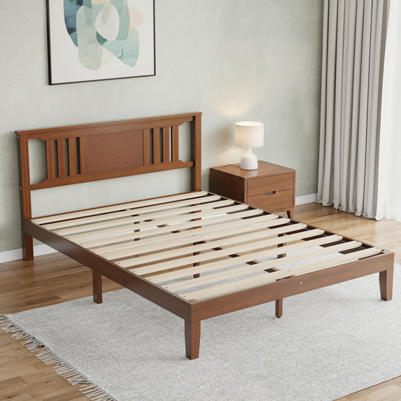 Roomisland Queen Size Platform Bed Frame with Headboard, 12 Inch Heavy Duty Wooden Bed Frame, No Box Spring Needed, Under Bed Storage, Easy Assembly, Walnut
