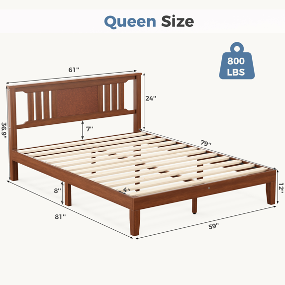 Roomisland Queen Size Platform Bed Frame with Headboard, 12 Inch Heavy Duty Wooden Bed Frame, No Box Spring Needed, Under Bed Storage, Easy Assembly, Walnut